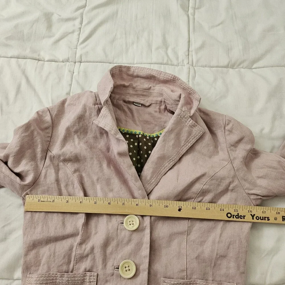 Boden Linen Blazer Jacket Womens 4 Lilac Pink Button Front Longsleeve Office - Picture 8 of 10